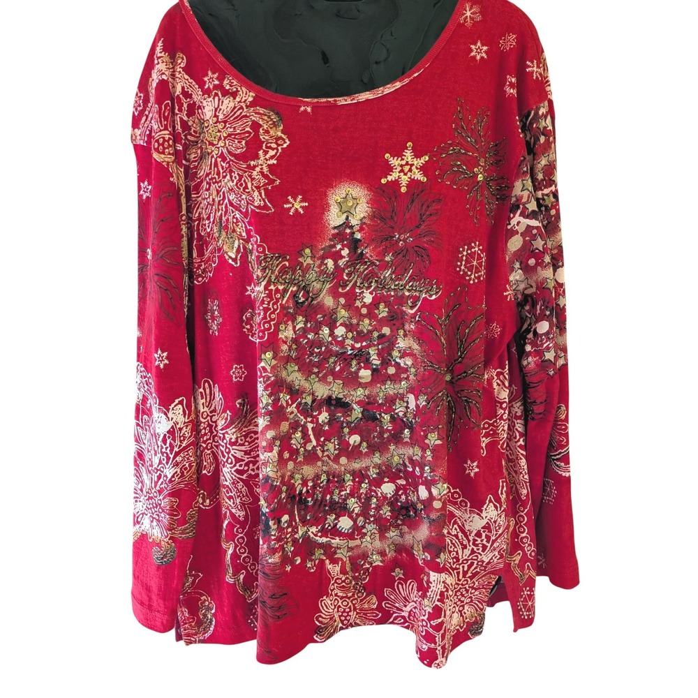 Jane Ashley Christmas Tree Bling Top 3X Festive Sequin Holiday Party Bright New